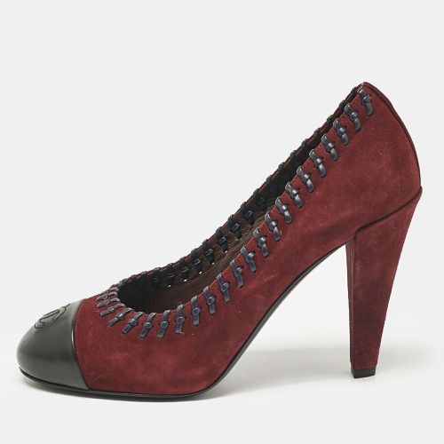 Chanel Burgundy/Black Suede and Leather CC Platform Pumps Size 38 - Chanel - Modalova