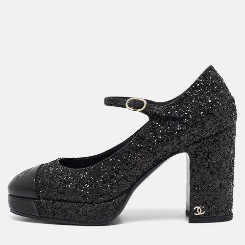 Chanel Black Glitter and Leather CC Platform Mary Jane Pumps Size 37 - Chanel - Modalova