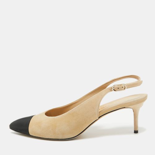 Chanel Beige/Black Leather and Suede Cap Toe Slingback Pumps Size 41 - Chanel - Modalova