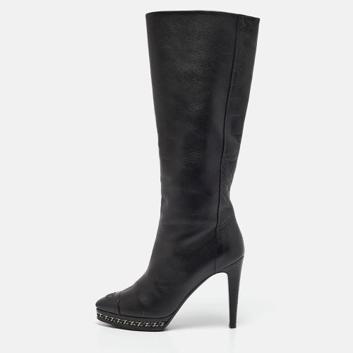 Chanel Black Leather Chain Detail Cap Toe Mid Length Boots Size 38.5 - Chanel - Modalova