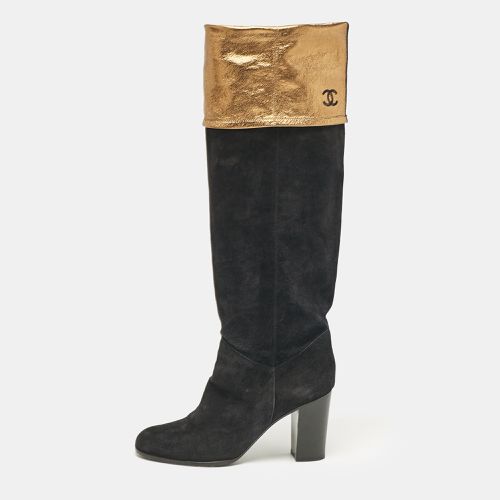 Chanel Black Suede CC Knee Length Boots Size 40.5 - Chanel - Modalova