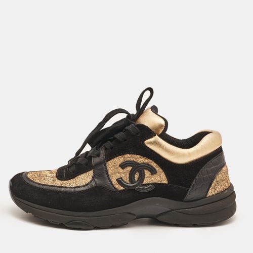 Chanel Black/Gold Suede and Leather CC Low Top Sneakers Size 37 - Chanel - Modalova