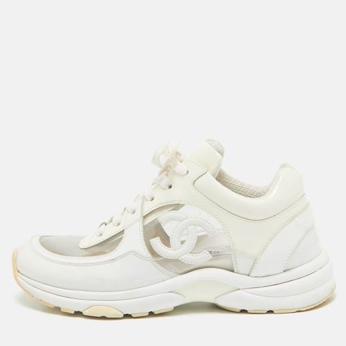 Chanel White Leather and Patent Leather CC Lace Up Sneakers Size 38 - Chanel - Modalova