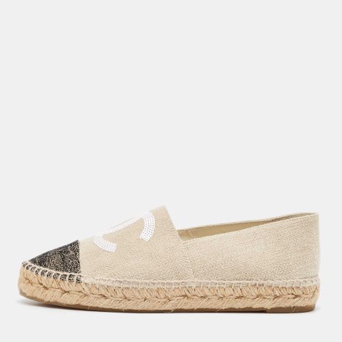 Chanel Beige/Black Tweed CC Cap Toe Espadrille Flats Size 38 - Chanel - Modalova