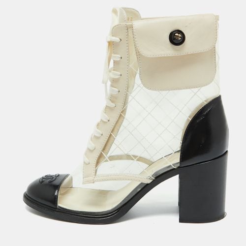 Chanel Black/White PVC and Leather CC Pocket Lace up Ankle Boots Size 39 - Chanel - Modalova