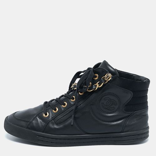 Chanel Black Leather CC Double Zip Accent High Top Sneakers Size 37 - Chanel - Modalova