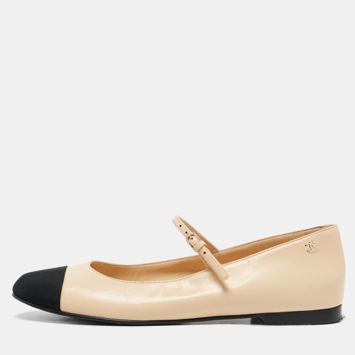 Chanel Beige/Black Leather Cap Toe Ballet Flats Size 40.5 - Chanel - Modalova