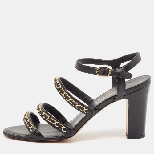 Chanel Black Leather CC Chain Detail Ankle Strap Sandals Size 39.5 - Chanel - Modalova