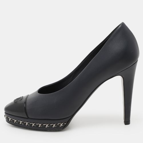 Chanel Navy Blue/Black Leather CC Cap Toe Chain Platform Pumps Size 38.5 - Chanel - Modalova