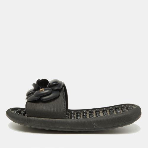 Chanel Black Textured Rubber CC Camellia Flat Slides Size 36 - Chanel - Modalova