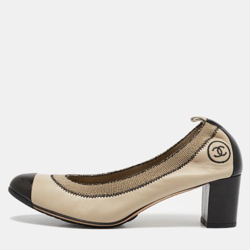 Chanel Beige/Black Leather Scrunch Block Heel Pumps Size 41 - Chanel - Modalova