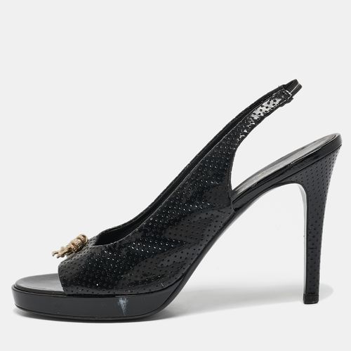 Chanel Black Perforated Patent Leather Open Toe Slingback Sandals Size 39.5 - Chanel - Modalova