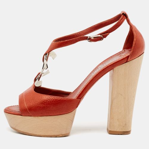 Chanel Dark Orange Leather CC Detail Ankle Strap Platform Sandals Size 37.5 - Chanel - Modalova