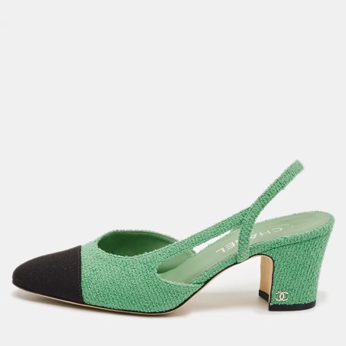 Chanel Green/Black Tweed and Fabric Cap Toe CC Slingback Pumps Size 39.5 - Chanel - Modalova