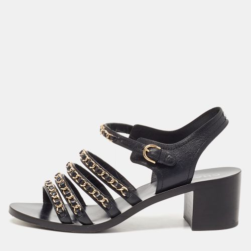 Chanel Black Leather CC Chain Detail Ankle Strap Sandals Size 39 - Chanel - Modalova