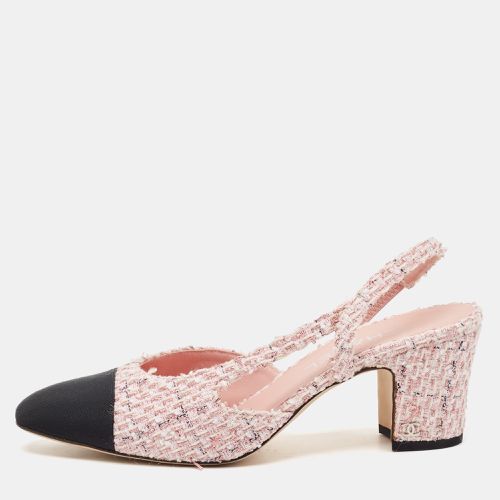 Chanel Pink/Black Tweed and Grosgrain Cap Toe CC Slingback Pumps Size 39.5 - Chanel - Modalova