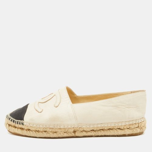 Chanel Off White/Black Leather and Canvas CC Cap Toe Espadrille Flats Size 38 - Chanel - Modalova