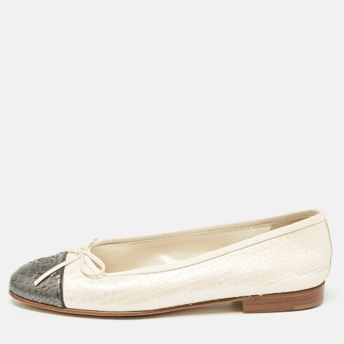 Chanel Cream/Grey Python Leather Bow CC Cap Toe Ballet Flats Size 36 - Chanel - Modalova