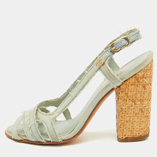 Chanel Light Blue Canvas Strappy Block Heel Slingback Sandals Size 36.5 - Chanel - Modalova