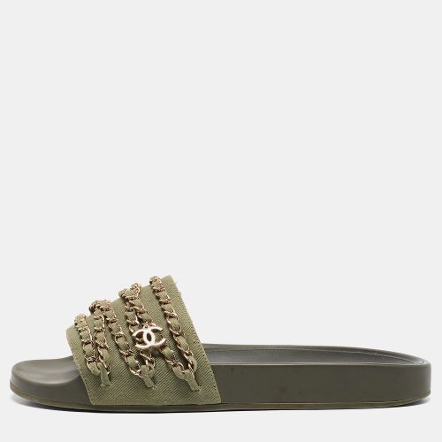 Chanel Green Canvas Tropiconic Chain Detail Slides Size 42 - Chanel - Modalova