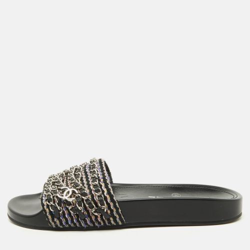 Chanel Black Tweed Fabric Tropiconic Chain Link Flat Slides Size 38 - Chanel - Modalova