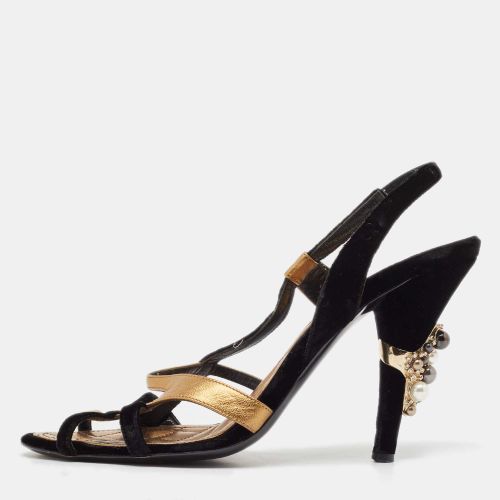 Chanel Black/Gold Leather and Velvet Slingback Sandals Size 39 - Chanel - Modalova