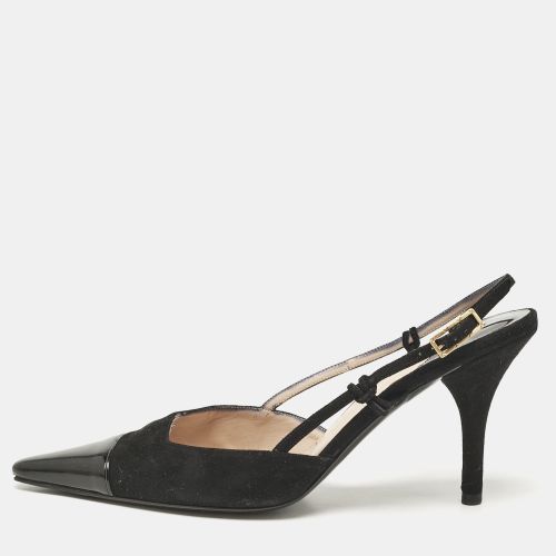 Chanel Black Patent Leather and Suede Pointed Toe Slingback Sandals Size 37.5 - Chanel - Modalova