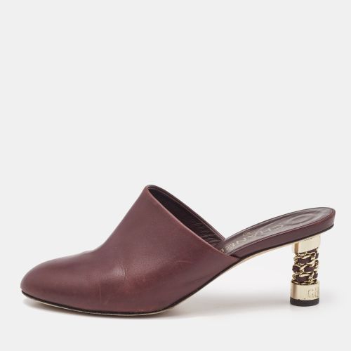 Chanel Burgundy Leather Chain Detail Heel Mules Size 39.5 - Chanel - Modalova