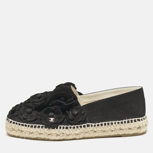 Chanel Black Nubuck Leather CC Camelia Applique Espadrille Flats Size 39 - Chanel - Modalova