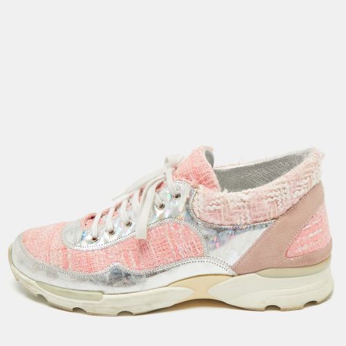 Chanel Pink/Silver Tweed and Holographic Leather Lace Up Sneakers Size 40 - Chanel - Modalova