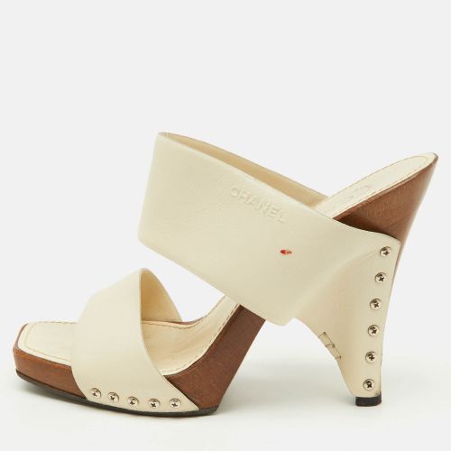 Chanel Off White Leather Platform Slide Sandals Size 39 - Chanel - Modalova