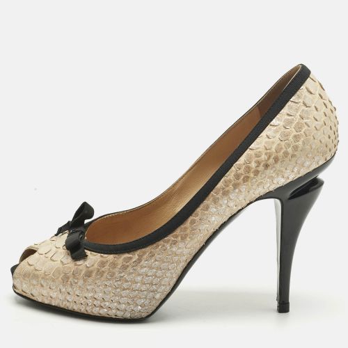 Chanel Metallic Black/Beige Python Leather Peep Toe Pumps Size 40 - Chanel - Modalova