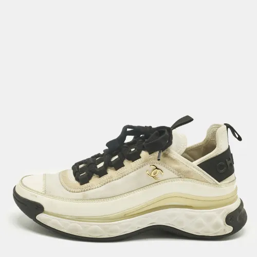 Chanel Grey/White Fabric and Leather CC Lace Up Sneakers Size 36.5 - Chanel - Modalova