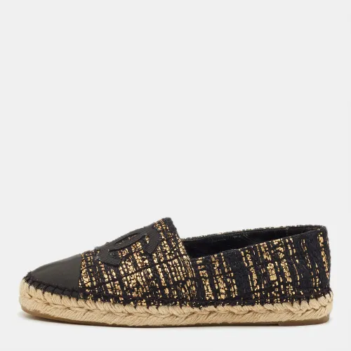 Chanel Black/Gold Metallic Tweed and Fabric Cap-Toe CC Flat Espadrilles Size 38 - Chanel - Modalova