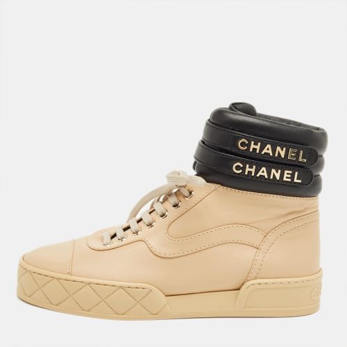 Chanel Black/Beige Leather High Top Sneakers Size 36.5 - Chanel - Modalova