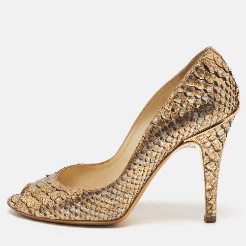 CC Size 37.5 Metallic Python Leather Peep Toe Pumps - Chanel - Modalova
