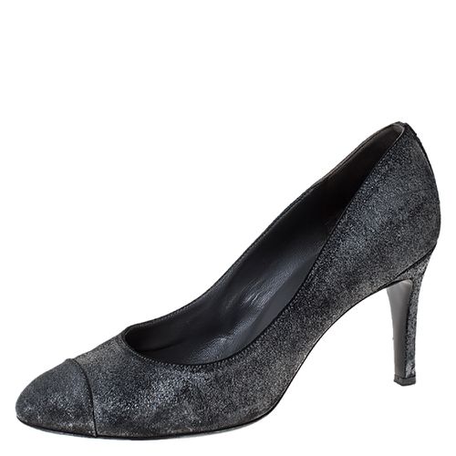 Chanel Metallic Distressed Textured Suede CC Cap Toe Pumps Size 40.5 - Chanel - Modalova