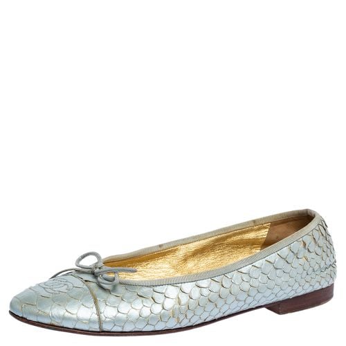 Chanel Silver Python Leather CC Bow Ballet Flats Size 38.5 - Chanel - Modalova