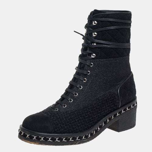 Chanel Black Tweed And Suede Combat Boots Size 39 - Chanel - Modalova