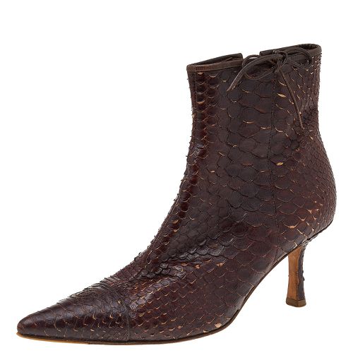 Chanel Dark Brown Python Leather Pointed Toe Ankle Length Boots Size 38.5 - Chanel - Modalova