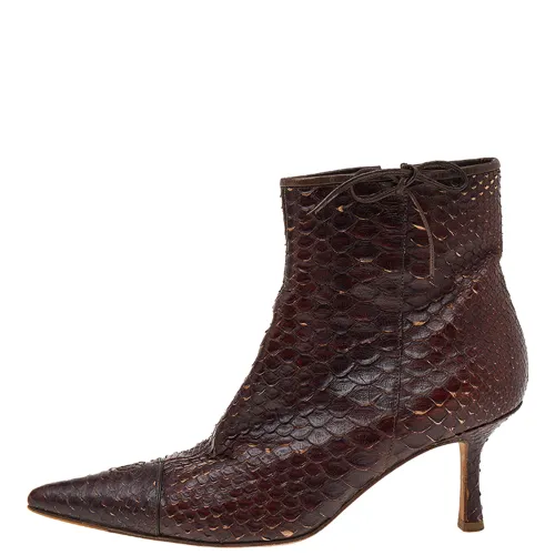 Dark Python Leather Pointed Toe Ankle Length Boots Size 38.5 - Chanel - Modalova