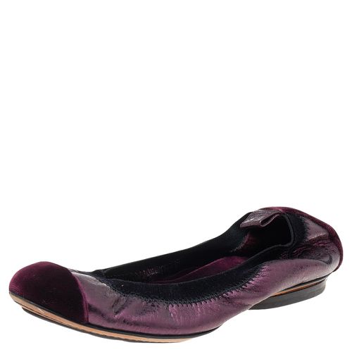 Chanel Black/Purple Velvet and Leather Scrunch CC Cap Toe Ballet Flats Size 34.5 - Chanel - Modalova