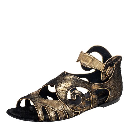 Chanel Black/Gold Calf hair and Leather Cutout Flat Sandals Size 38 - Chanel - Modalova