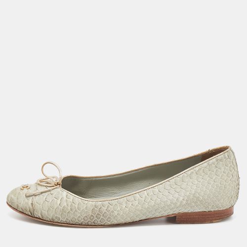 Pale Python Leather CC Bow Cap Toe Ballet Flats Size 37 - Chanel - Modalova