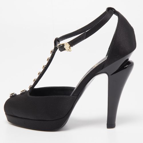 Chanel Black Satin Crystal Embellished T-Strap Platform Pumps Size 35.5 - Chanel - Modalova