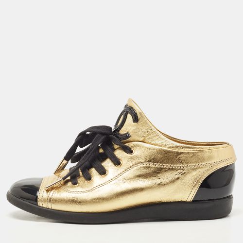 Chanel Gold/Black Patent And Leather Cap Toe Sneakers Size 37 - Chanel - Modalova