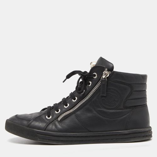 Chanel Black Leather CC Zip Link High Top Sneakers Size 39.5 - Chanel - Modalova