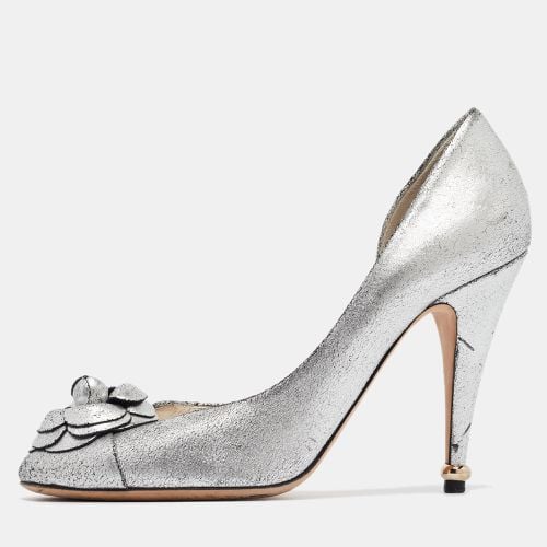 Chanel Metallic Silver Leather Camellia D'orsay Pumps Size 39.5 - Chanel - Modalova