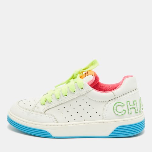 Chanel White/Neon Leather Logo Low Top Sneakers Size 37 - Chanel - Modalova