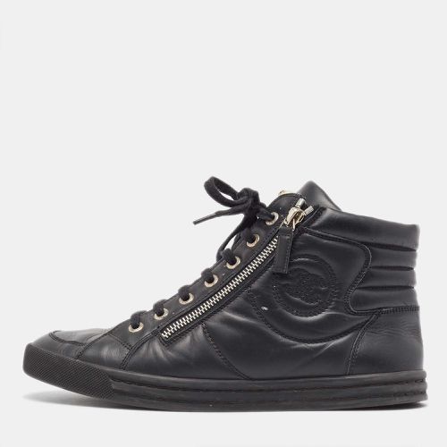 Chanel Black Leather CC High Top Sneakers Size 38.5 - Chanel - Modalova